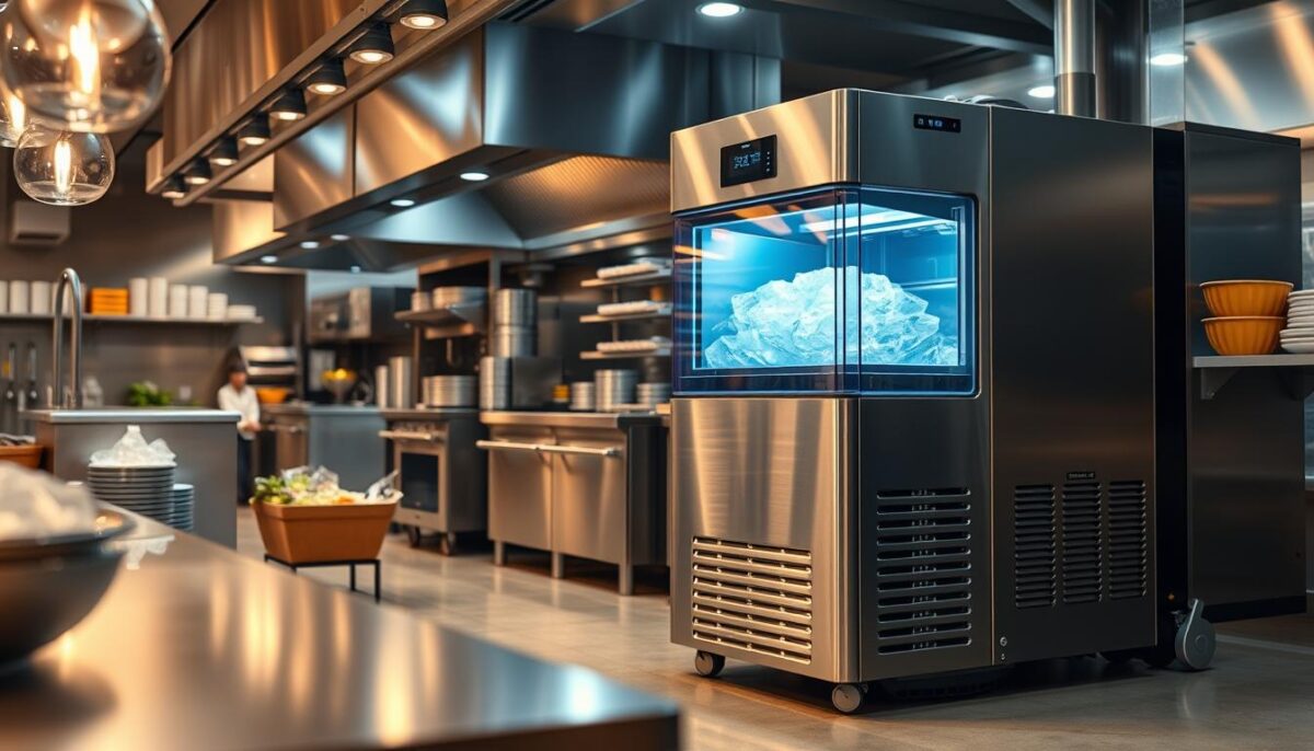 Image of a modular ice machine in a commercial kitchen