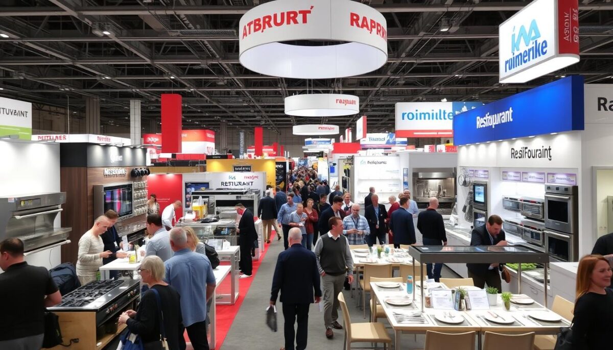 Image of a trade show with restaurant equipment on display