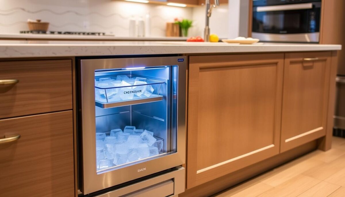 Image of an undercounter ice maker installed under a counter