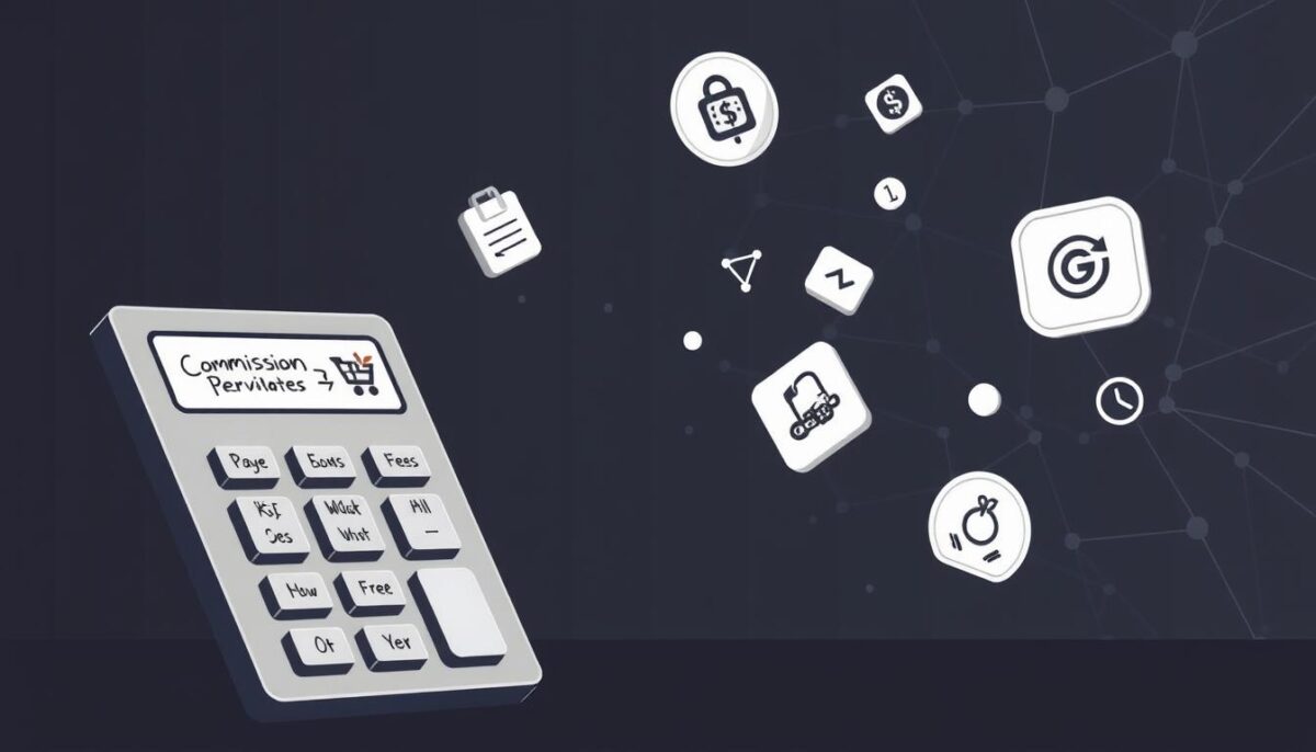 A high-contrast, digital illustration depicting the various fees associated with an online ordering platform. In the foreground, a calculator displays a breakdown of the platform's commission, processing, and other hidden charges. In the middle ground, icons and symbols representing these fees float around, casting long shadows. The background features a stylized grid or network pattern, suggesting the complex web of financial transactions involved in online ordering. The overall mood is one of transparency and awareness, encouraging the viewer to closely examine the true costs of using such platforms. A high-contrast, digital illustration depicting the various fees associated with an online ordering platform. In the foreground, a calculator displays a breakdown of the platform's commission, processing, and other hidden charges. In the middle ground, icons and symbols representing these fees float around, casting long shadows. The background features a stylized grid or network pattern, suggesting the complex web of financial transactions involved in online ordering. The overall mood is one of transparency and awareness, encouraging the viewer to closely examine the true costs of using such platforms.