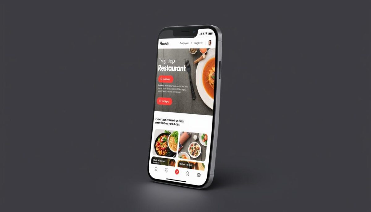 Create an image of a restaurant website on a mobile device