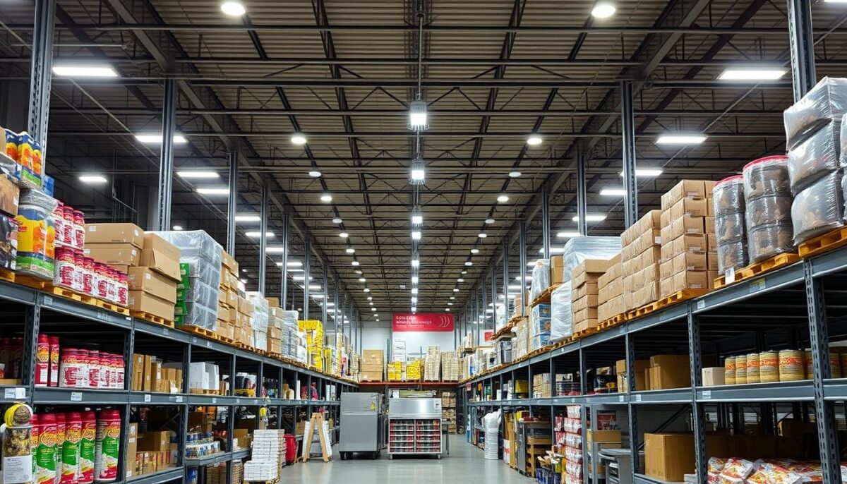 Generate an image of a Restaurant Depot warehouse interior
