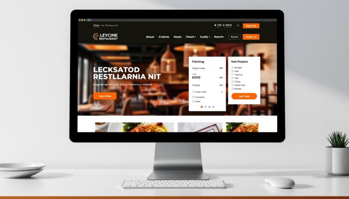 Generate an image of a modern, upscale restaurant's website on a desktop screen, showcasing an elegant online ordering system. Generate an image of a modern, upscale restaurant's website on a desktop screen, showcasing an elegant online ordering system.