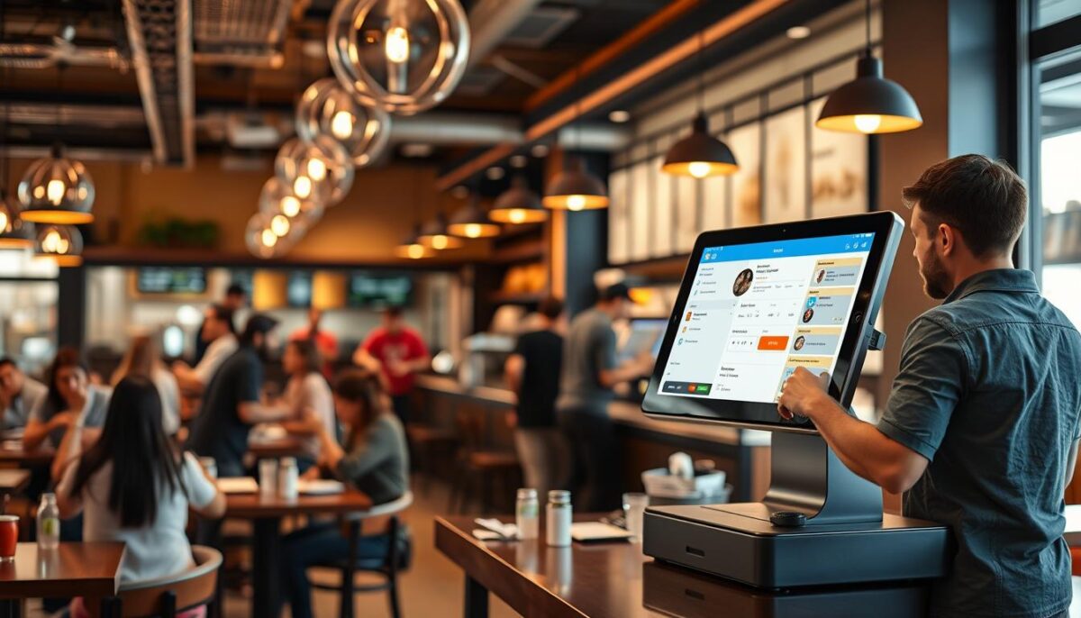Generate an image of a restaurant using Toast POS and online ordering system Generate an image of a restaurant using Toast POS and online ordering system