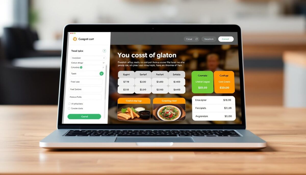 Generate an image of a user-friendly restaurant opening cost calculator interface on a laptop screen.