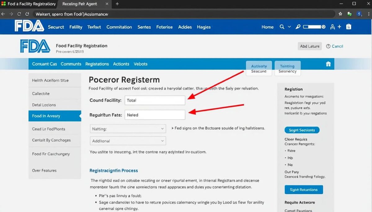 Image of FDA website Food Facility Registration page