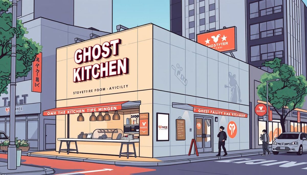 Image of a ghost kitchen facility with a prominent location