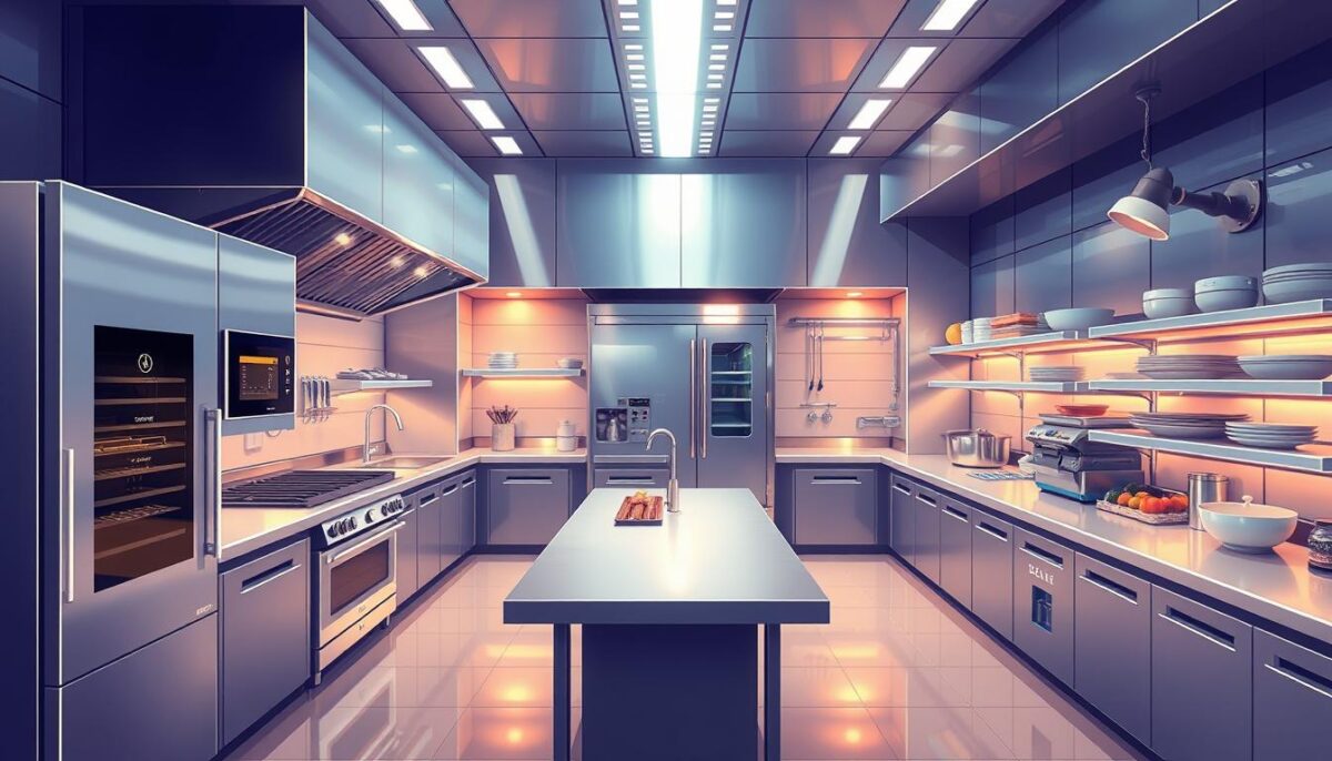 Image of a modern commercial kitchen with advanced equipment