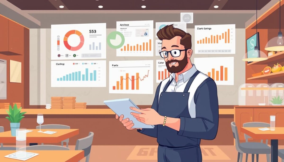 Image of a restaurant manager analyzing sales data