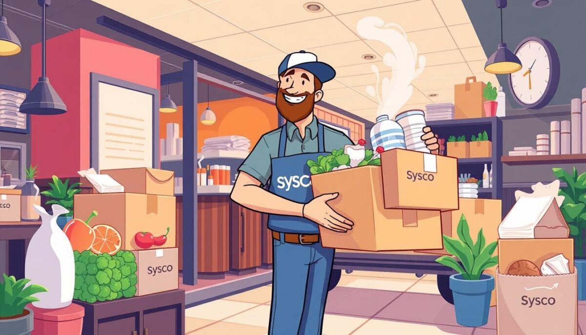 Image of a restaurant owner receiving a delivery from Sysco